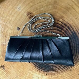 Vintage Jessica McClintock Black Silky Clutch Bag with Shoulder Chain